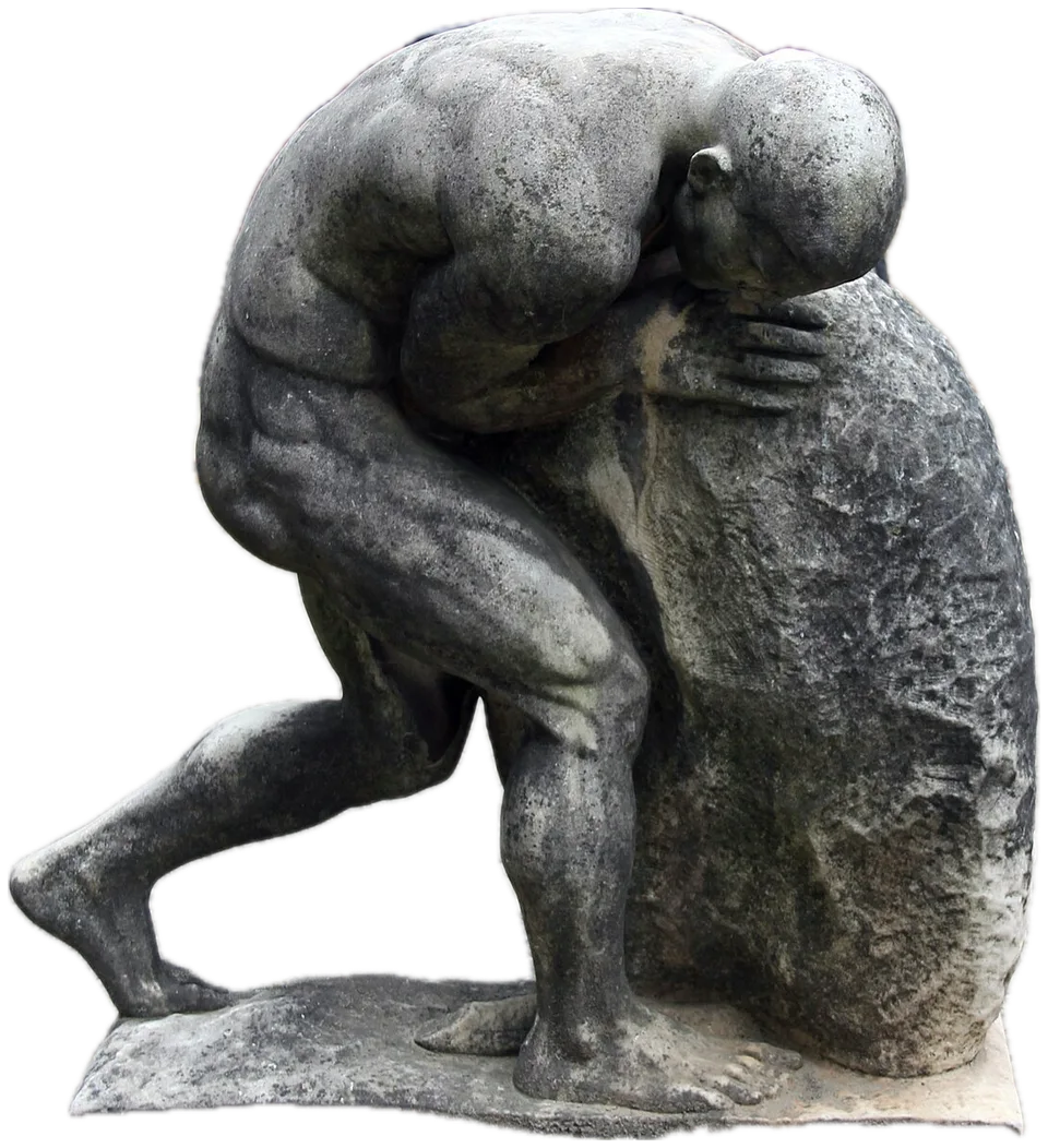 Сизиф. Man rolling a rock